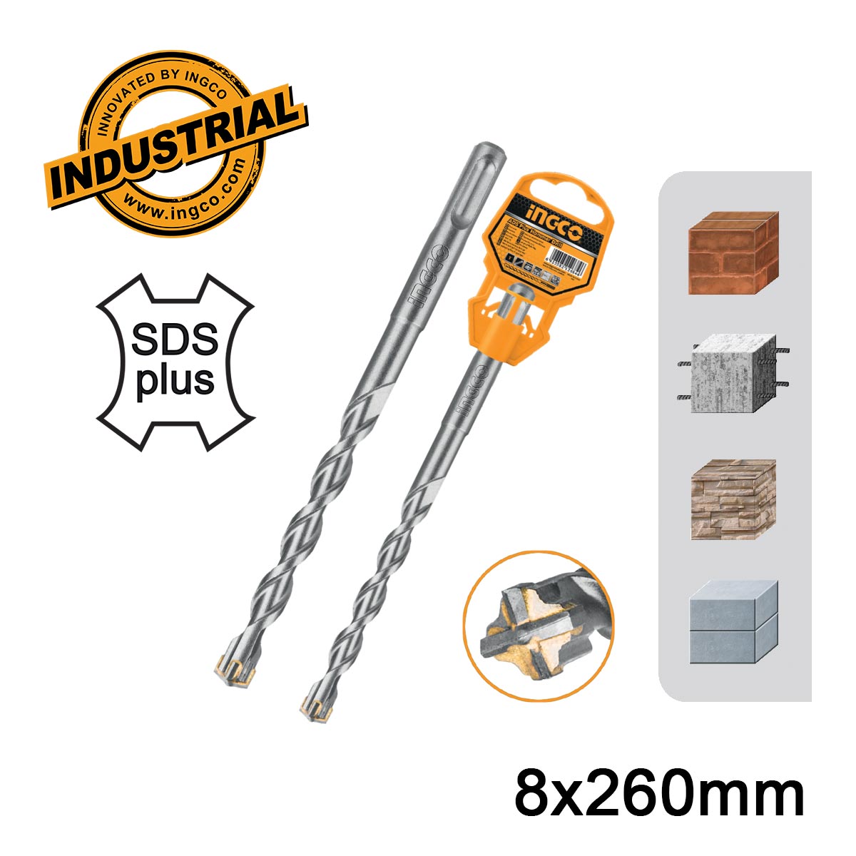 ΤΡΥΠΑΝΙ SDS PLUS 8X260MM INGCO DBH1210804C