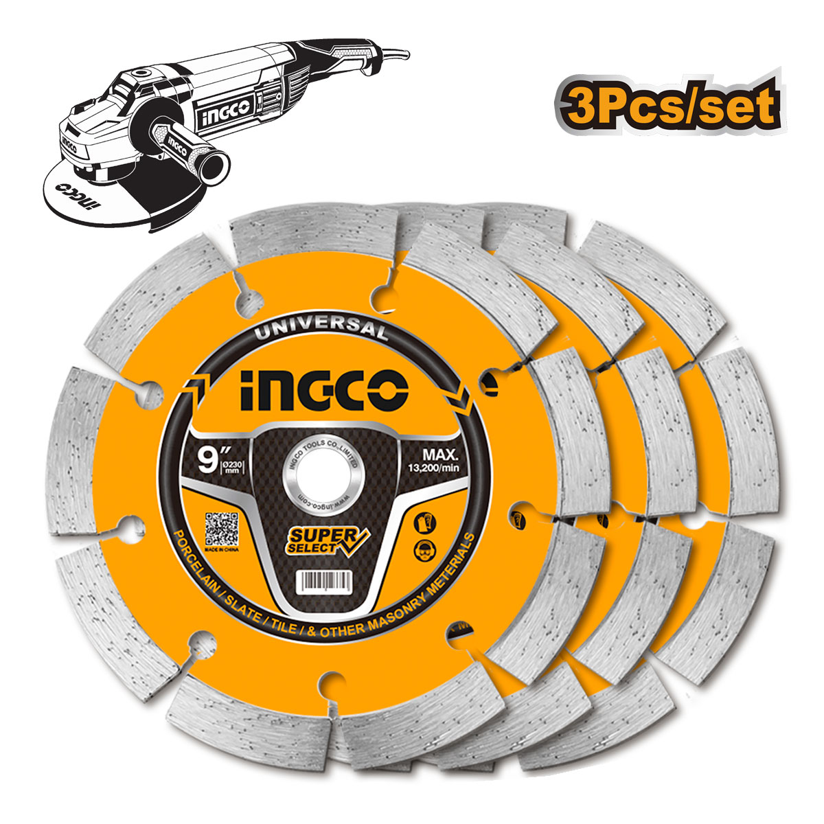 ΔΙΣΚΟΣ ΔΟΜΙΚΩΝ ΔΙΑΜΑΝΤΕ 230MM ΣΕΤ 3 ΤΕΜ INGCO DMD0123023