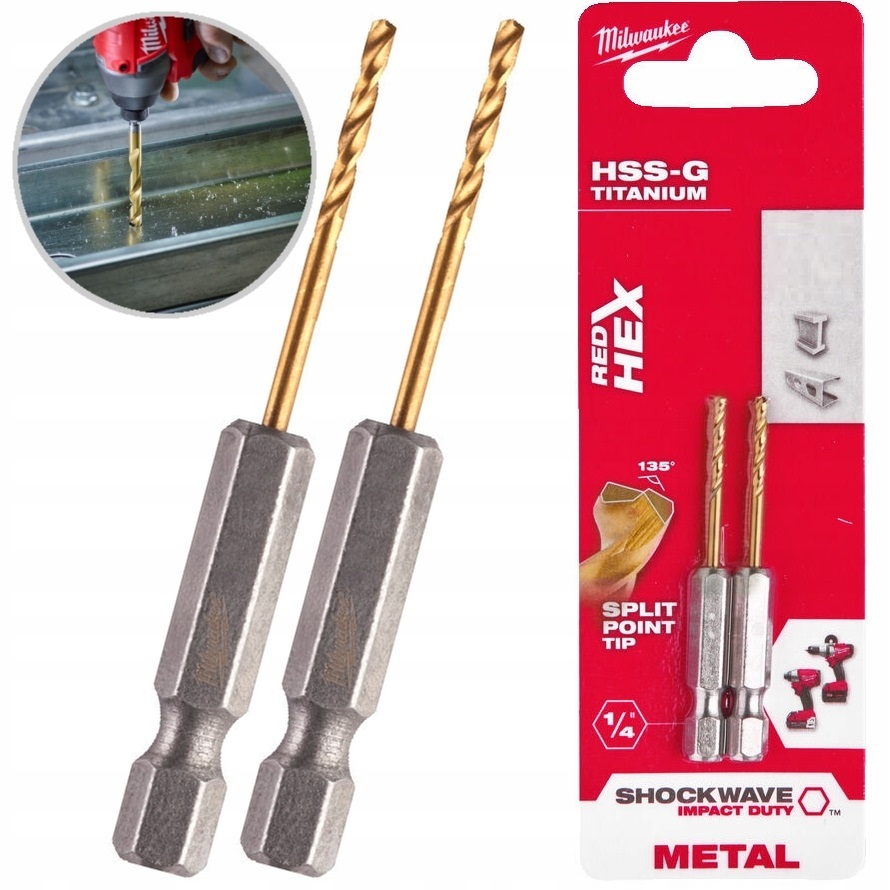 ΤΡΥΠΑΝΙΑ ΤΙΤΑΝΙΟΥ 2MM ΜΕ ΕΞΑΓΩΝΗ ΥΠΟΔΟΧΗ 1/4" HEX ΓΙΑ ΜΕΤΑΛΛΟ (2 ΤΕΜΑΧΙΑ) MILWAUKEE 48894703