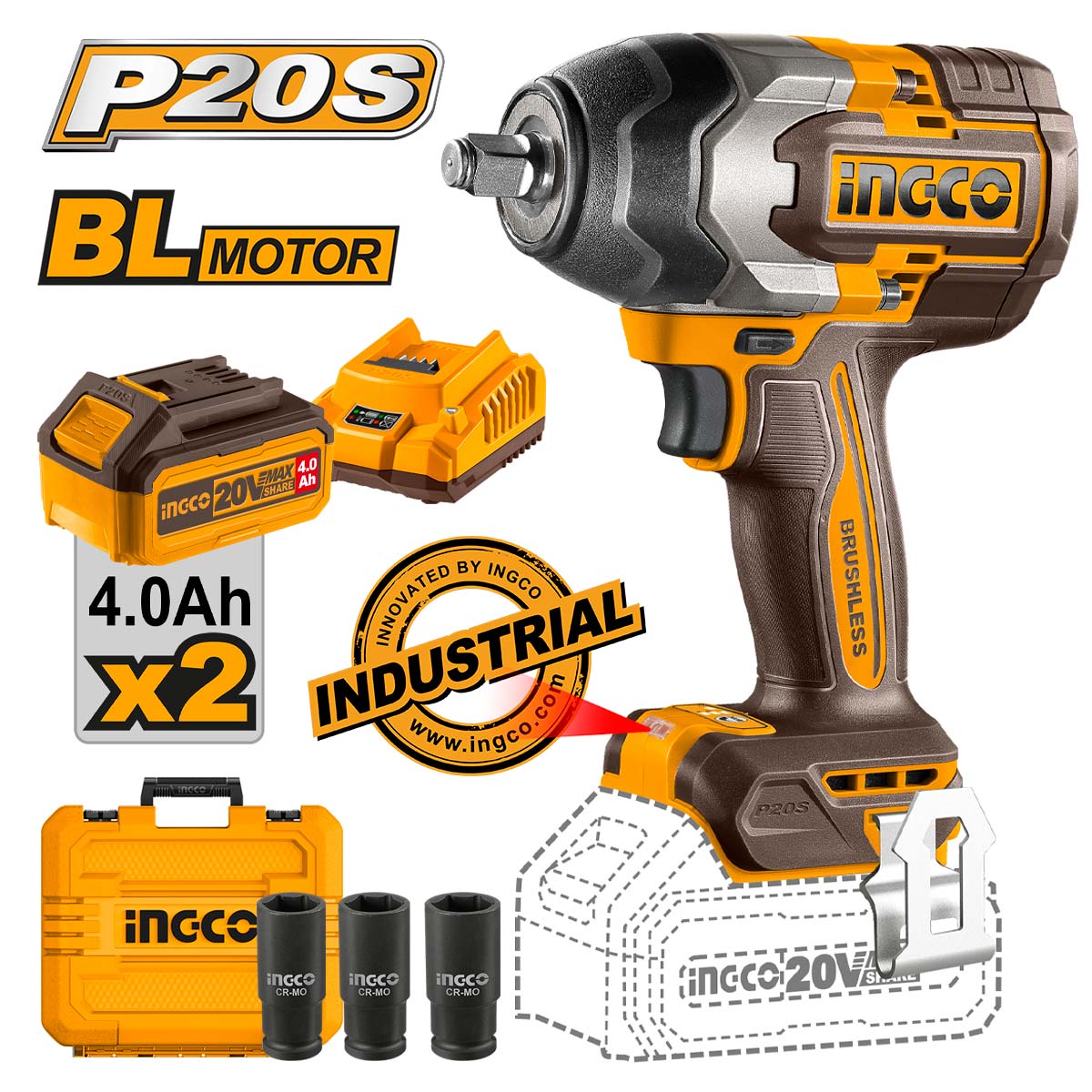 ΜΠΟΥΛΟΝΟΚΛΕΙΔΟ ΚΡΟΥΣΤΙΚΟ ΜΠΑΤΑΡΙΑΣ 20V LI-ION 850-1000 NM INGCO CIWLI2085