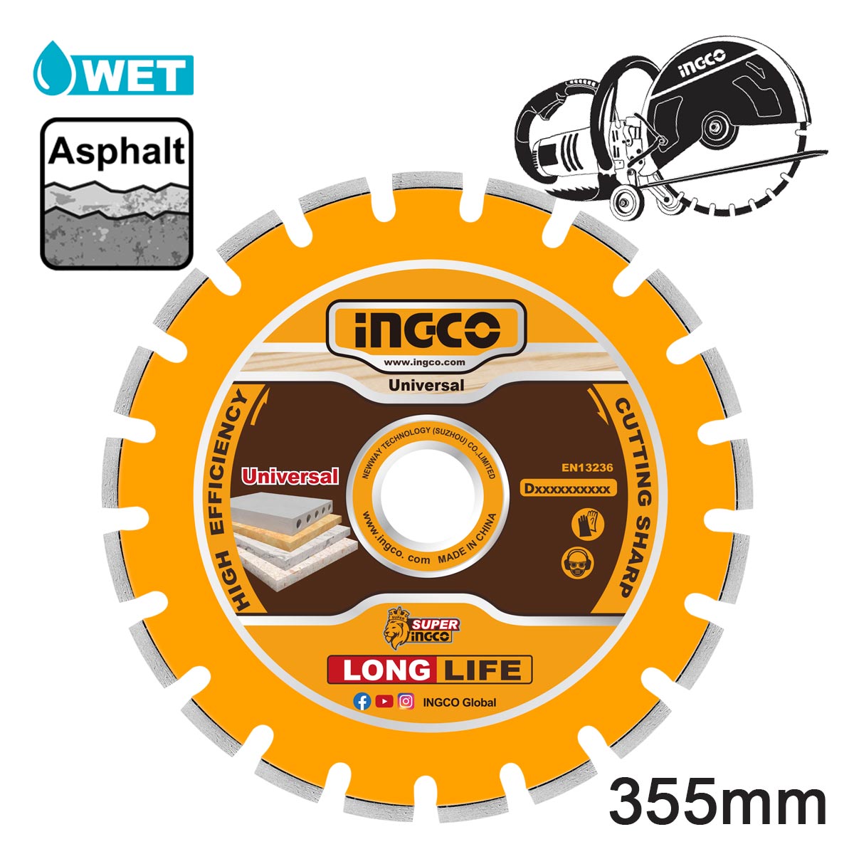 ΔΙΑΜΑΝΤΟΔΙΣΚΟΣ ΔΟΜΙΚΩΝ ΥΛΙΚΩΝ Φ355X25.4X12MM INGCO DMD033551