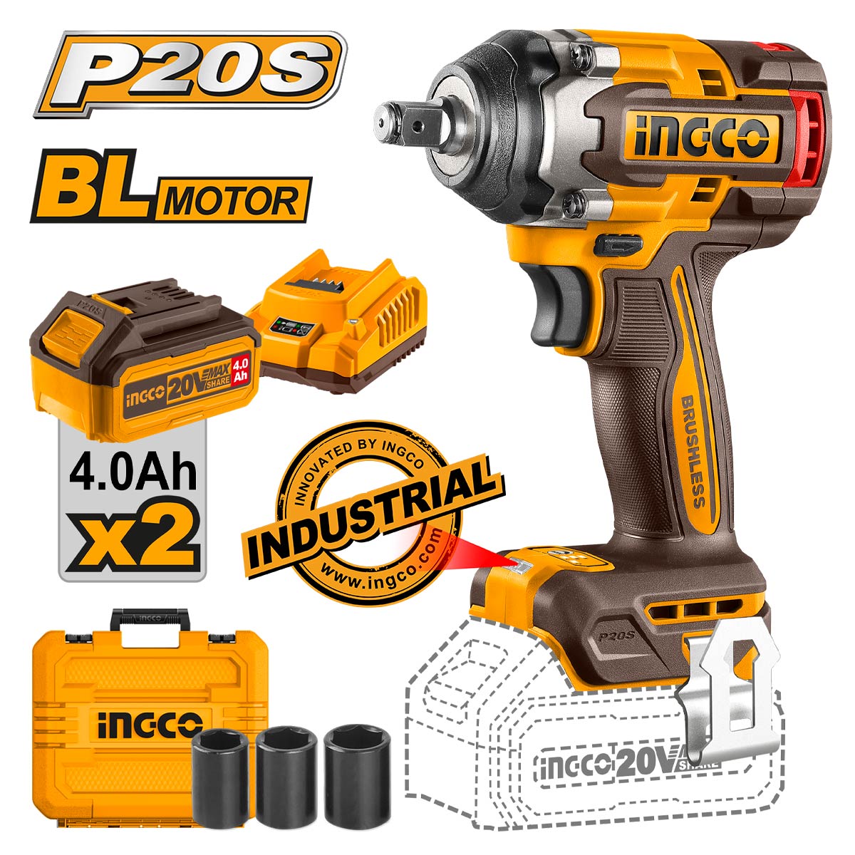 ΜΠΟΥΛΟΝΟΚΛΕΙΔΟ ΚΡΟΥΣΤΙΚΟ ΜΠΑΤΑΡΙΑΣ 20V LI-ION 500-650NM INGCO CIWLI2050