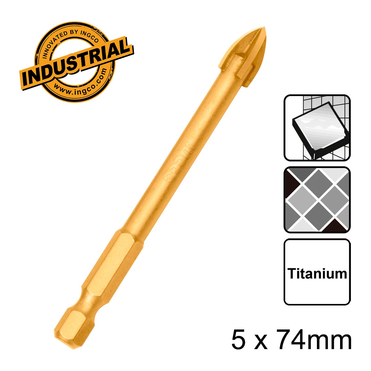 ΤΡΥΠΑΝΙ ΠΛΑΚΙΔΙΩΝ ΓΥΑΛΙΟΥ 5X74MM 1/4'' HEX INGCO DBG1130501