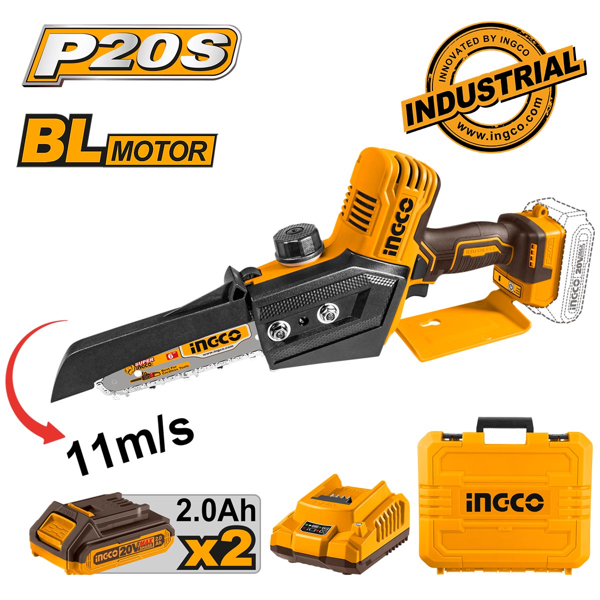 ΑΛΥΣΟΠΡΙΟΝΟ ΚΛΑΔΕΥΤΙΚΟ ΜΠΑΤΑΡΙΑΣ 2X2AH ΜΙΝΙ BRUSHLESS 20V LI-ION INGCO CGSLI20686