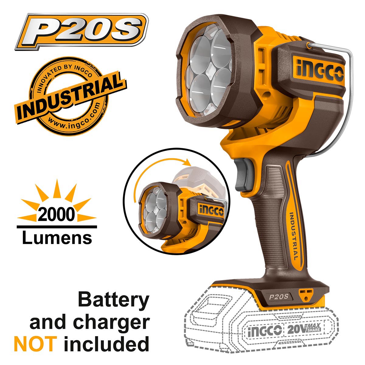 ΠΡΟΒΟΛΕΑΣ ΕΡΓΑΣΙΑΣ 20V LI-ION SOLO 2000 LUMEN INGCO CWLI2088
