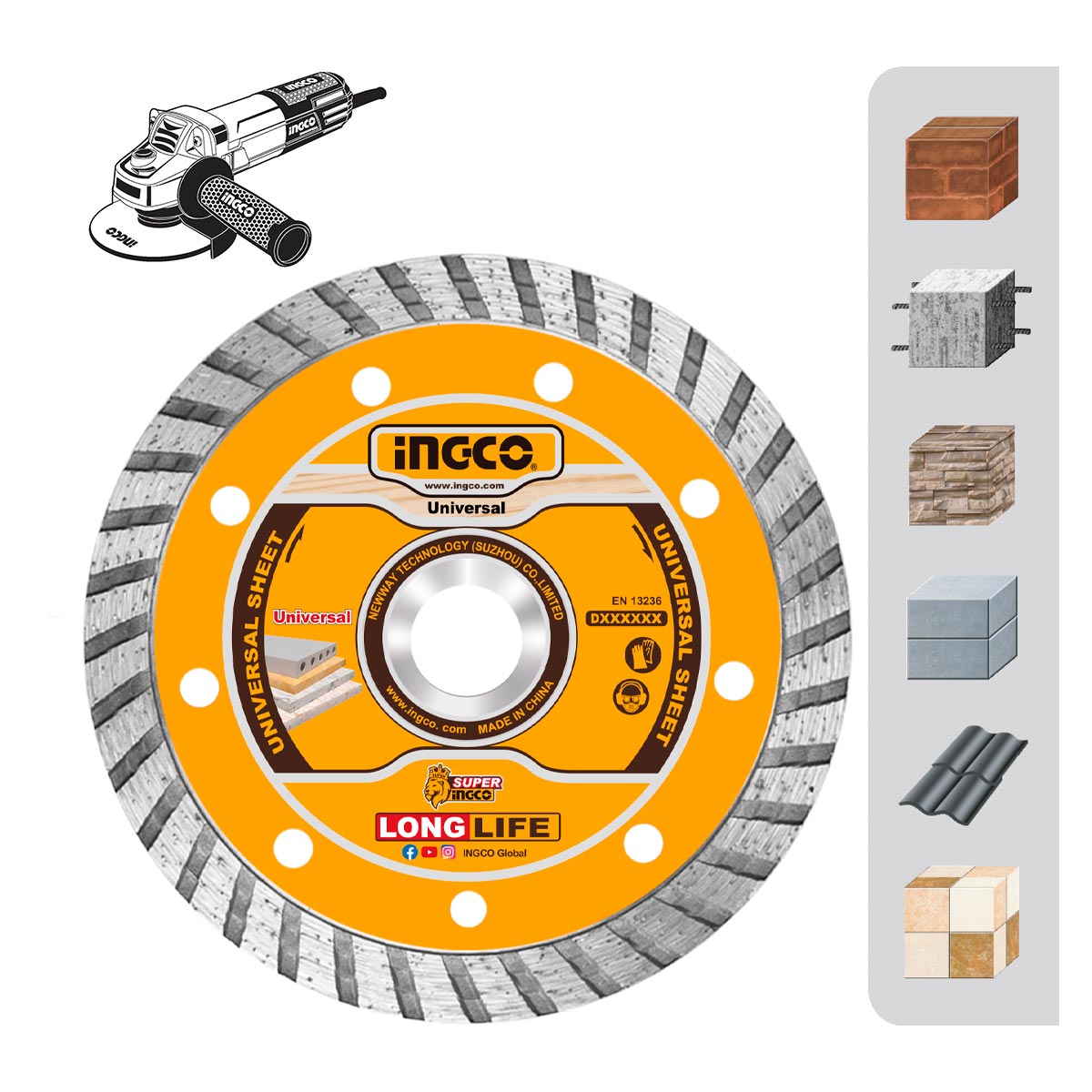 ΔΙΑΜΑΝΤΟΔΙΣΚΟΣ ΔΟΜΙΚΩΝ ΥΛΙΚΩΝ TURBO 115MM X 7.5MM INGCO DMD031152