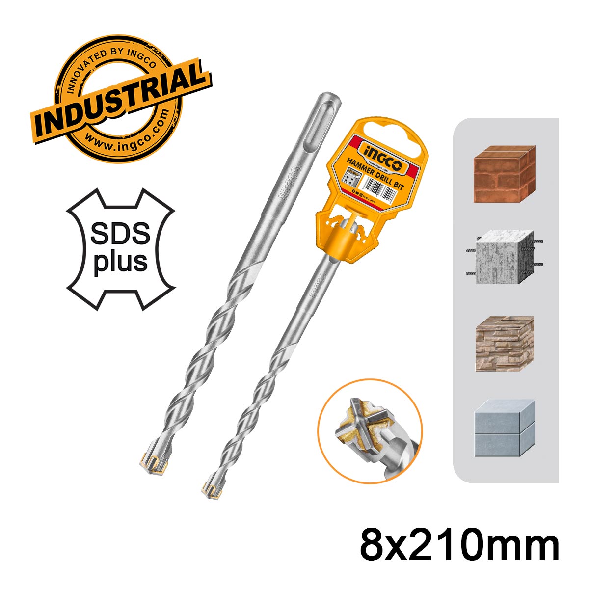 ΤΡΥΠΑΝΙ ΤΕΤΡΑΚΟΠΟ 8X210MM SDS PLUS S4L ΕΠΑΓΓΕΛΜΑΤΙΚΟ INGCO DBH1210803C
