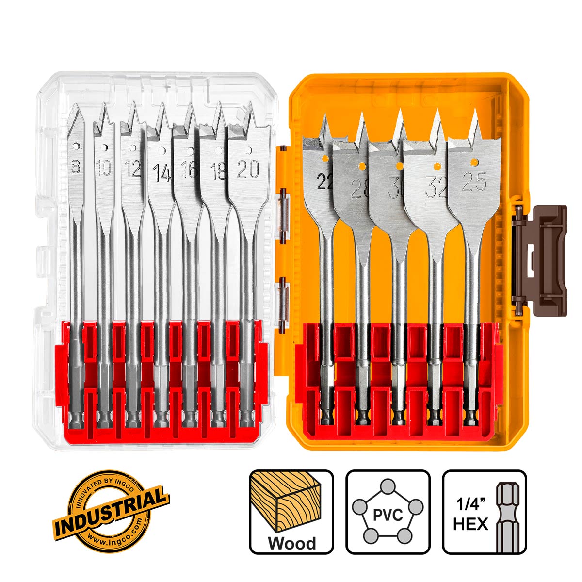 ΤΡΥΠΑΝΙΑ ΦΤΕΡΟΥ ΞΥΛΟΥ 8-32MM 1/4" HEX ΣΕΤ 12 ΤΕΜ INGCO AKDL1206