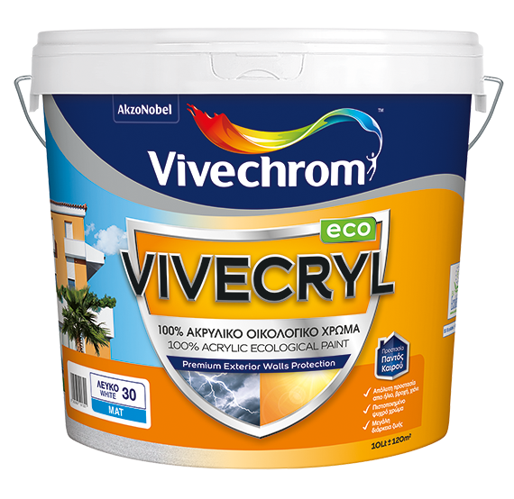  ΠΛΑΣΤΙΚΟ ΧΡΩΜΑ 10L ΑΚΡΥΛΙΚΟ ΟΙΚΟΛΟΓΙΚΟ VIVECRYL ECO 30 WHITE - ΛΕΥΚΟ ΓΙΑ ΕΞΩΤΕΡΙΚΗΣ ΧΡΗΣΗΣ