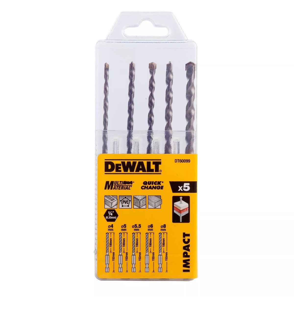 ΣΕΤ ΤΡΥΠΑΝΙΑ IMPACT ΔΟΜΙΚΩΝ ΥΛΙΚΩΝ ΣΕ 1/4 4-8ΜΜ 5 ΤΕΜ DEWALT DT60099