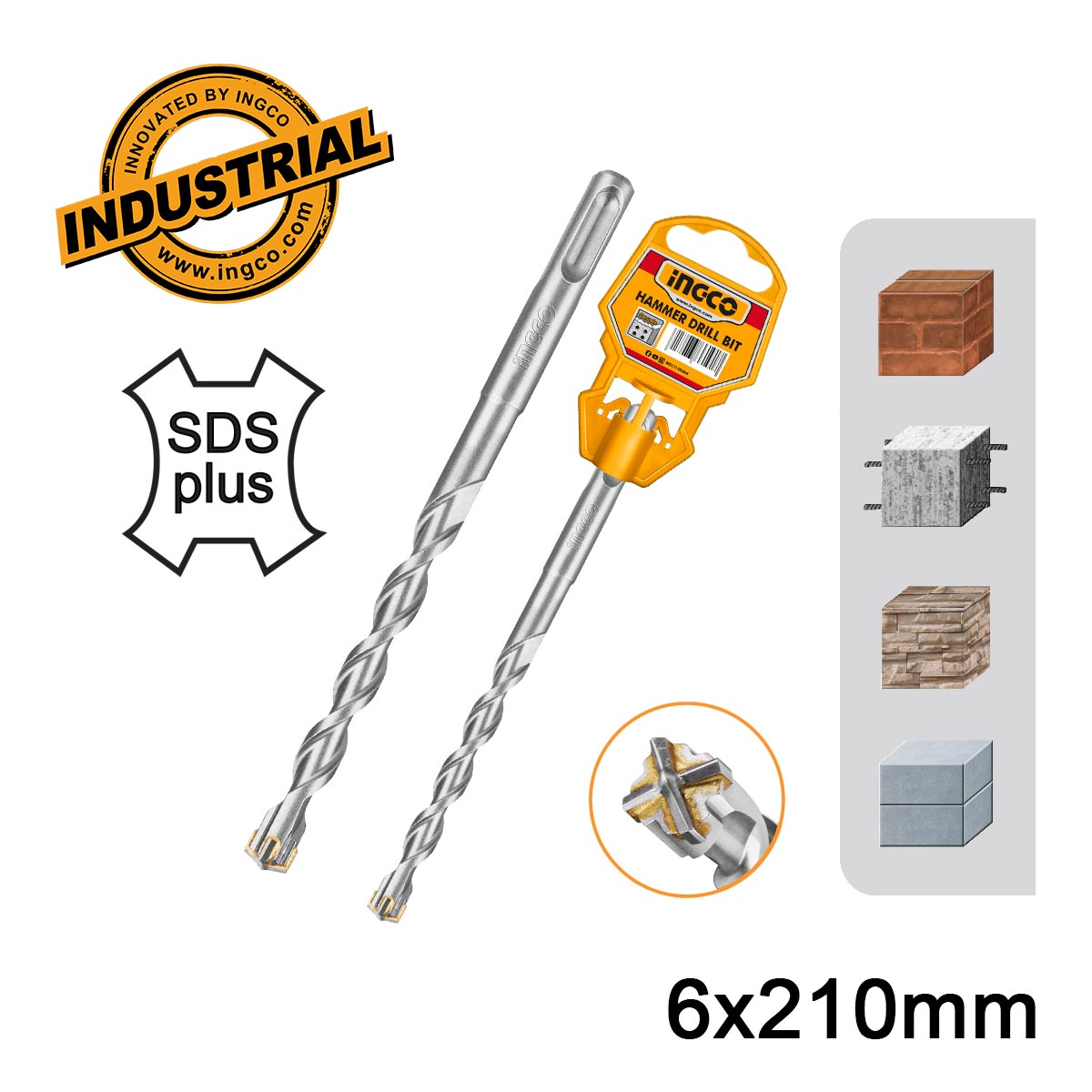 ΤΡΥΠΑΝΙ ΤΕΤΡΑΚΟΠΟ SDS-PLUS 6X210MM INGCO DBH1210603C
